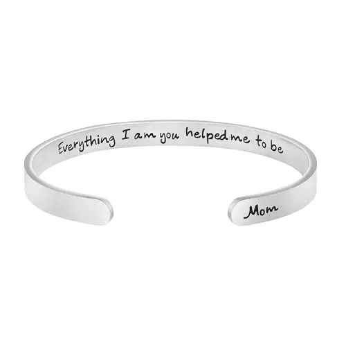 JoycuFF stainless steel cuff bracelet with engraved inspirational message for mom