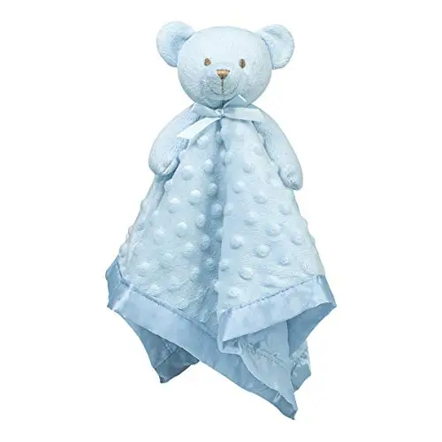 Pro Goleem teddy bear lovey security blanket with blue plush bear head and attached blanket