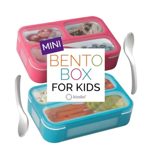Kinsho small bento lunch box with three compartments and included spork
