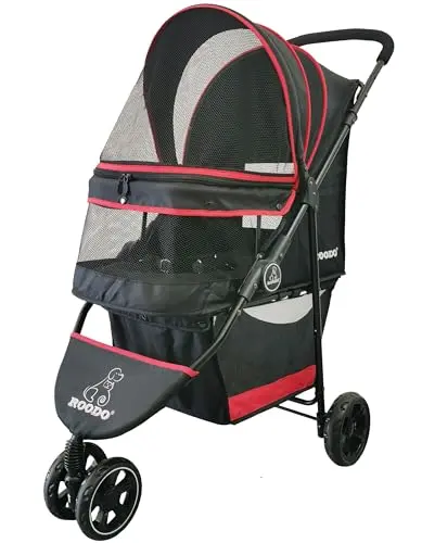 ROODO 3-wheel pet stroller in black with compact fold