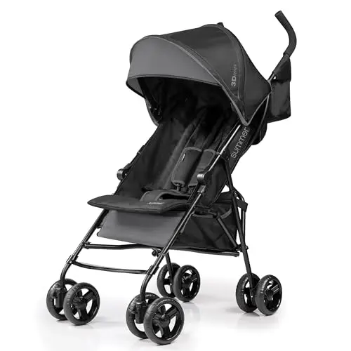 Summer by Ingenuity lightweight gray stroller folded compactly for travel