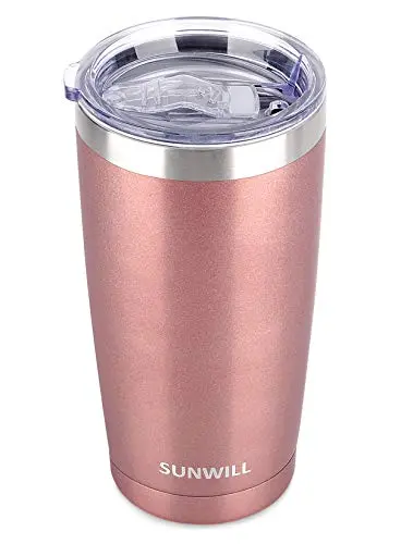 SUNWILL 20 oz insulated travel coffee tumbler in rose gold with sliding lid