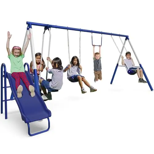 Sportspower Arcadia metal swing set with slide and glider