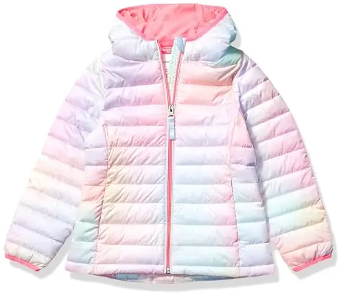 Amazon Essentials girls lightweight packable puffer jacket in pink ombre
