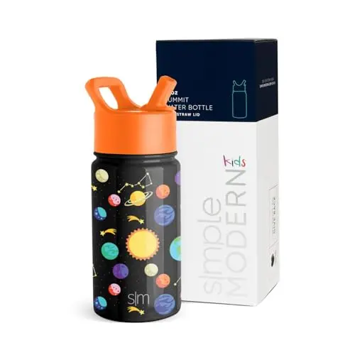 Simple Modern Kids Summit insulated stainless steel water bottle with straw lid in Solar System design