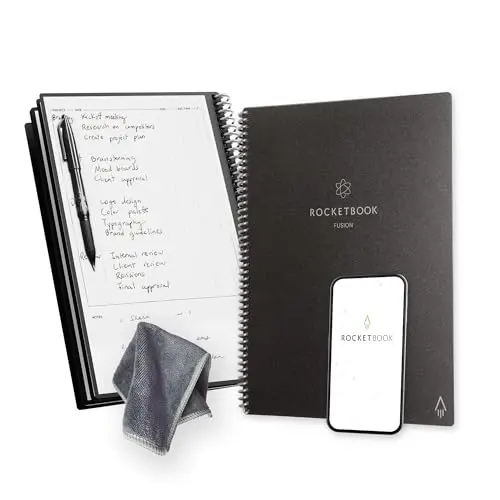 Rocketbook Fusion reusable planner in black with Frixion pen and app connectivity