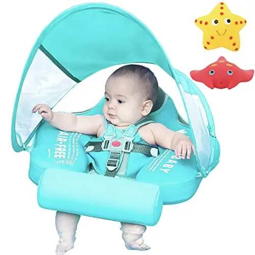 Mambobaby non-inflatable infant float with detachable tail and sun canopy