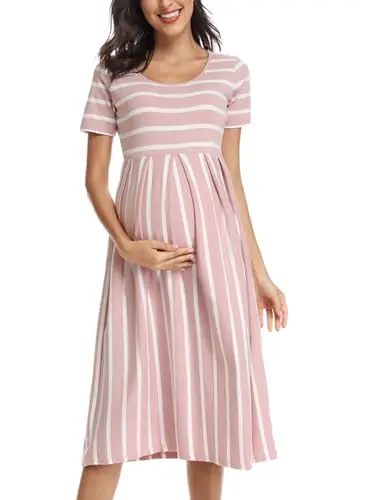BBHoping casual striped maternity dress with A-line silhouette