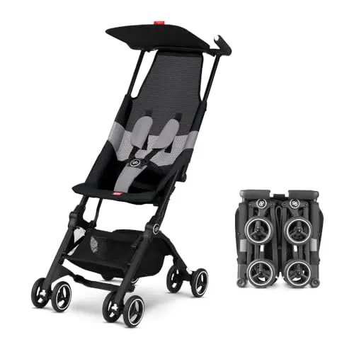 GB Pockit Air stroller folded into a small handbag-sized package for easy travel