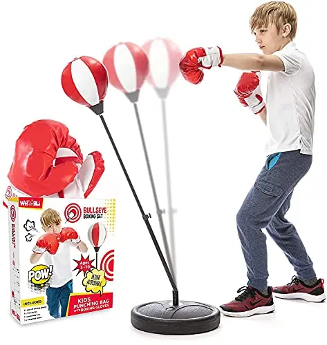 Whoobli kids punching bag set with boxing gloves and stand