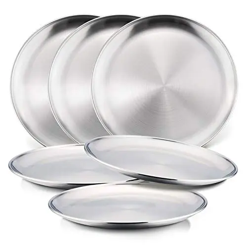 HaWare set of six round stainless steel plates with matte finish