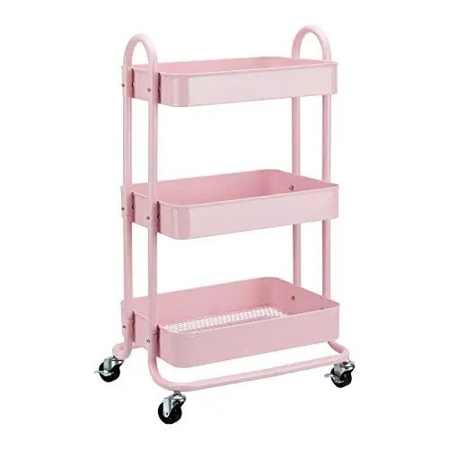 Amazon Basics 3-tier rolling utility cart in dusty pink