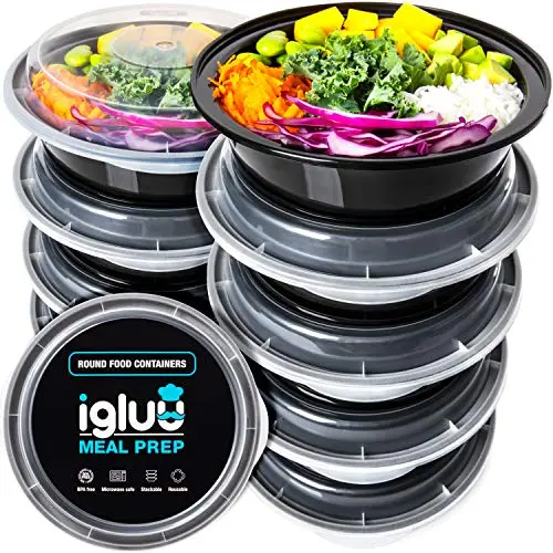 Igluu round plastic meal prep bowls with airtight lids for salads and soups