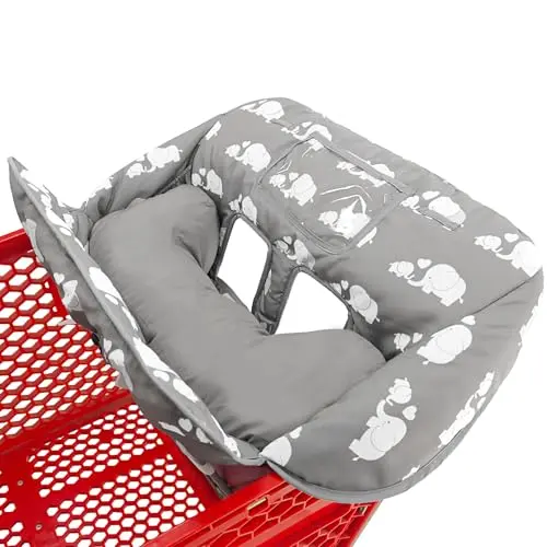 Soft pillow attached shopping cart cover with multiple pockets and toy loops