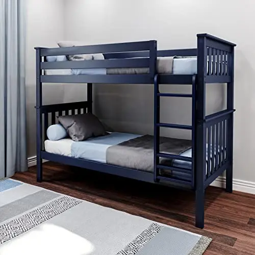 Max & Lily blue solid wood twin over twin bunk bed with ladder