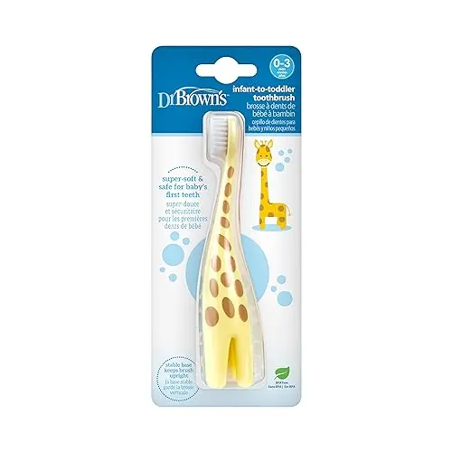 Dr. Brown's giraffe-themed toddler toothbrush with soft bristles and stable base