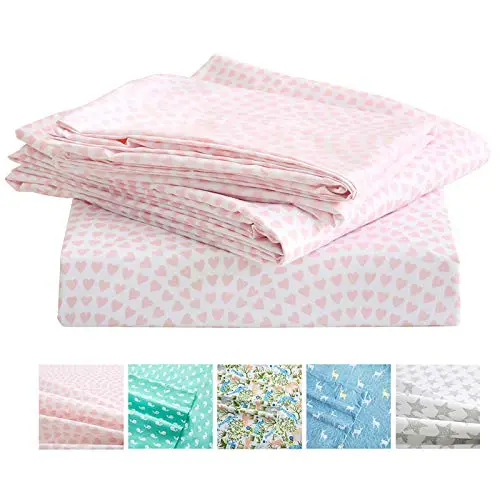 Vonty kids twin sheet set with pink heart pattern