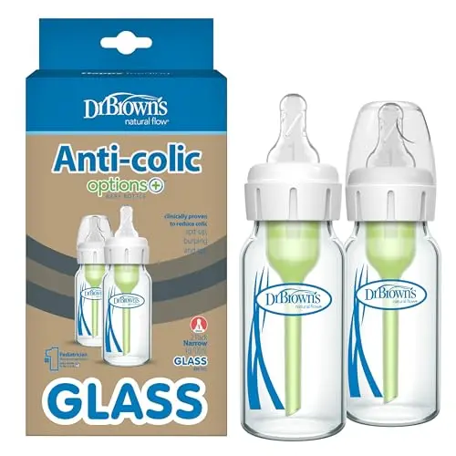 Dr. Brown's narrow neck glass baby bottles with level 1 slow flow nipple