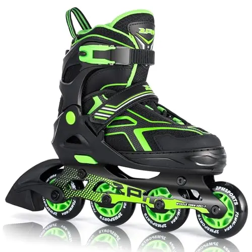 2PM Sports Torinx adjustable inline skates for kids in green and black