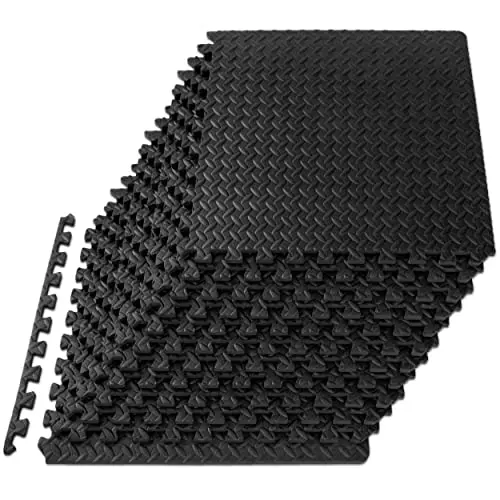 ProsourceFit black interlocking foam floor tiles with geometric texture