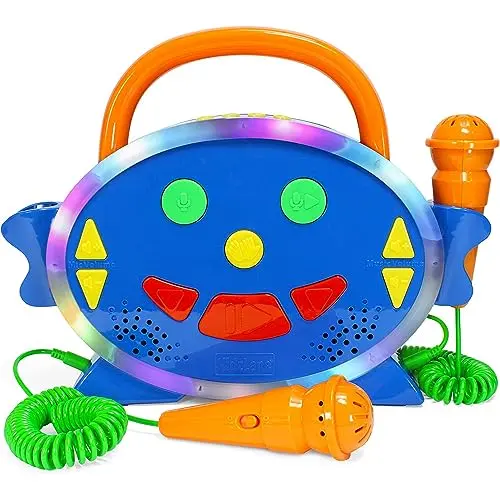 Kidzlane multicolored karaoke machine with two microphones and LED lights