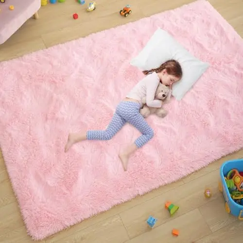 ST. BRIDGE pink fluffy shag rug for girls room