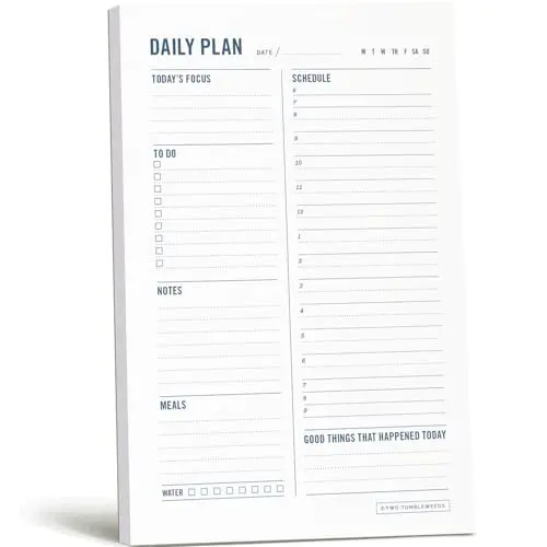 White daily planner notepad with hourly schedule and gratitude journaling sections