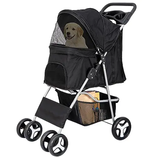 Nova Microdermabrasion 4-wheel pet stroller with storage basket