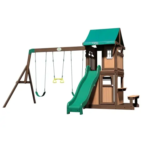 Backyard Discovery Lakewood cedar wood swing set with clubhouse and full front door