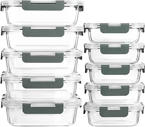 MCIRCO glass meal prep containers in 34oz and 13oz sizes with locking lids