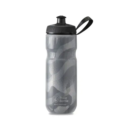 Polar Bottle sport insulated water bottle in charcoal color with dash handle and sport cap