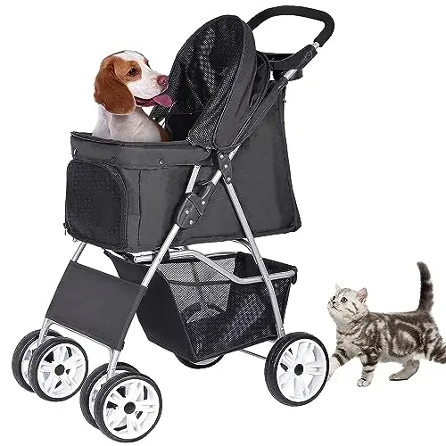 ZENY foldable pet stroller with mesh windows for small dogs