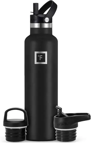 IRON FLASK narrow mouth water bottle in midnight black with multiple lid options