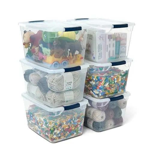 Rubbermaid clear plastic storage bins with snap-tight lids