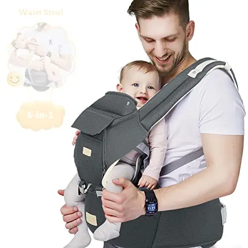 FRUITEAM baby carrier with waist stool in gray linen