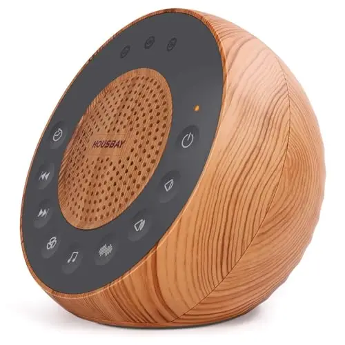 Housbay white noise machine with wood grain finish and multiple sound options