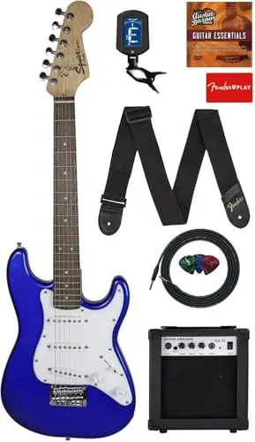 Squier Mini Strat electric guitar for kids in imperial blue