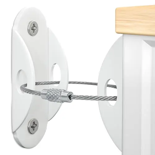 Booda Brand metal furniture anchors installed on a bookshelf