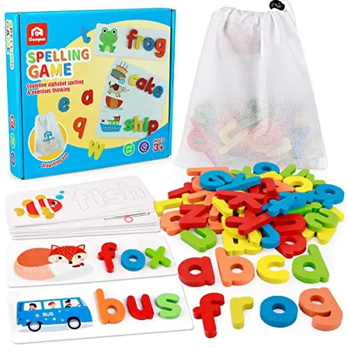 Coogam wooden alphabet flash cards and spelling game