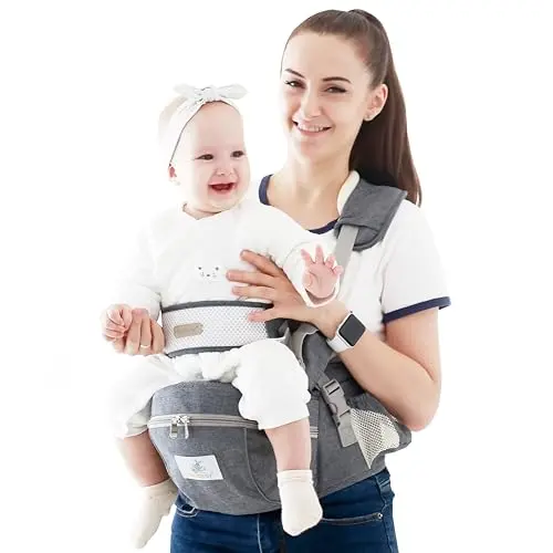 HHOCN baby hip seat carrier with adjustable straps and storage pocket