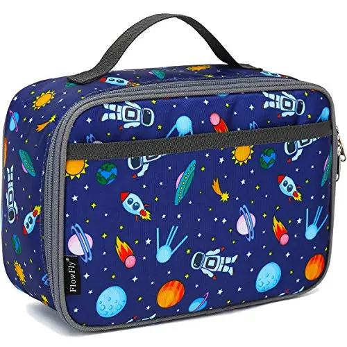 FlowFly astronaut-themed insulated lunch bag with front pocket