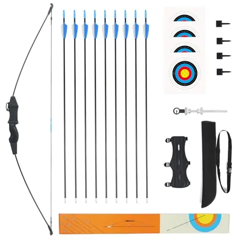 Procener fiberglass recurve bow and arrow set for kids with arm guard and quiver