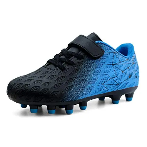 Brooman kids soccer cleats with Velcro strap on grass field