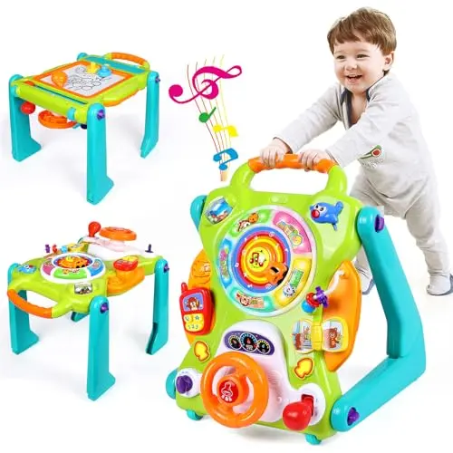 3-in-1 baby walker with activity table and drawing board