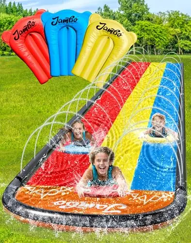 JAMBO 16-foot three-lane water slide with body boards