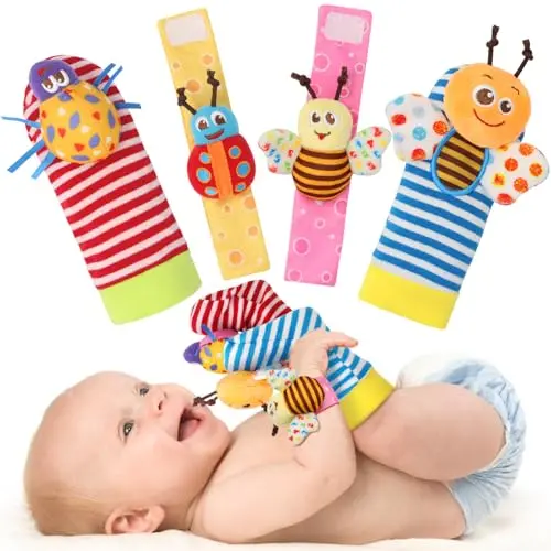 Bloobloomax baby rattles toys with wrist and foot finders