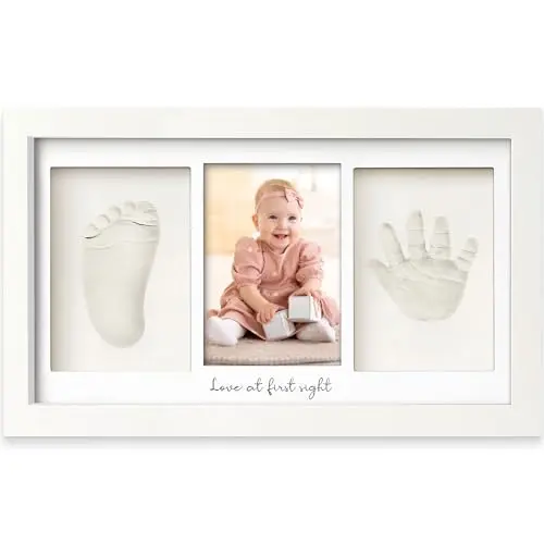 KeaBabies baby hand and footprint kit with wooden frame in alpine white