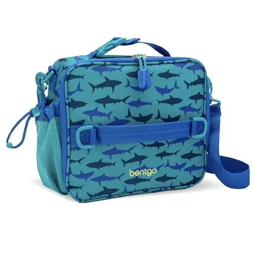 Bentgo kids insulated lunch bag with shark design and adjustable strap