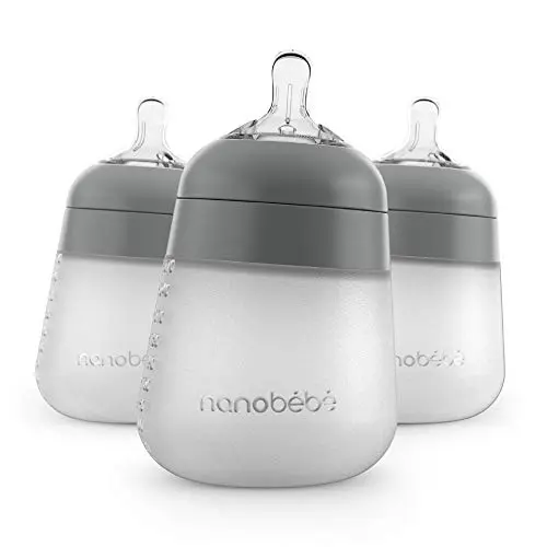 Nanobebe gray silicone baby bottle with stable base