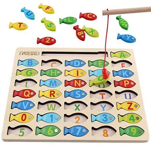 NASHRIO wooden magnetic fishing game with letters and numbers